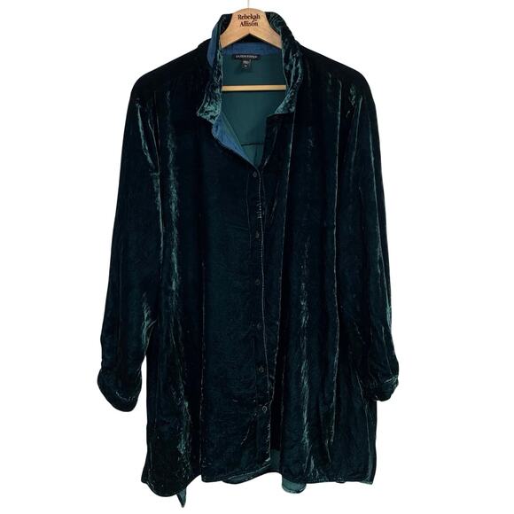 Eileen Fisher Classic Collar Long Sleeve Velvet Shirt SZ 2X Plus Sea Spray Teal - Picture 4 of 16